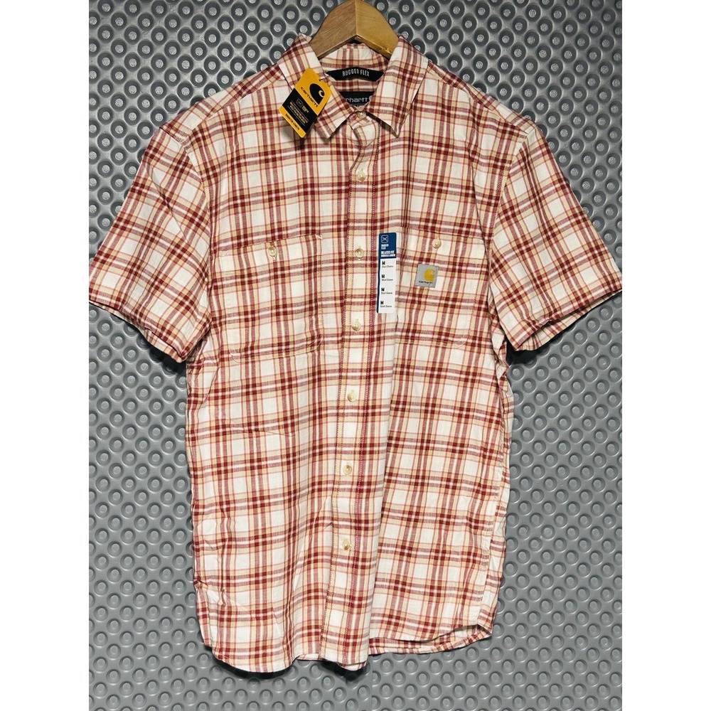 Carhartt Men's M Bozeman Relaxed Fit SS Plaid Shirt Red Duck Rugged Flex - Picture 2 of 11